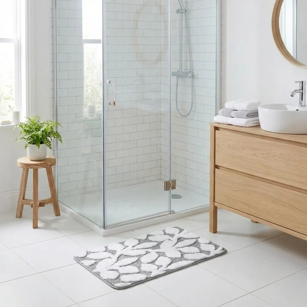 A&L Bath °15 Non Slip Bath Mat - Leaf Pattern Microfibre Shower Mat