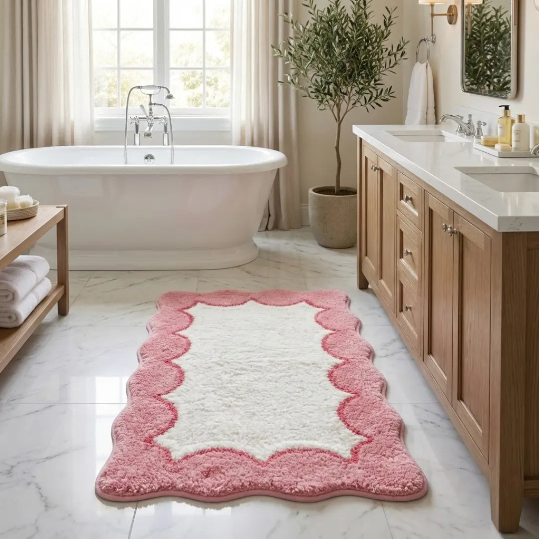 A&L Bath °29 Absorbent Microfibre Bath Mat - Unique Wavy Edge Design