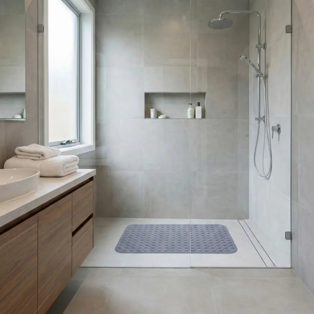 A&L Bath °52 Grey Non Slip Bath Mat - PVC Shower Mat with Suction Cups