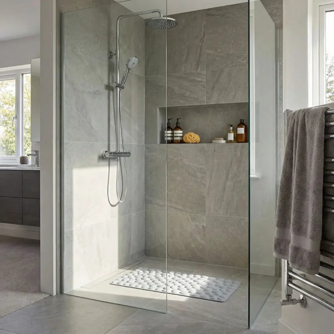 A&L Bath °53 Grey Pebble Bath Mat - Non Slip PVC Shower Mat