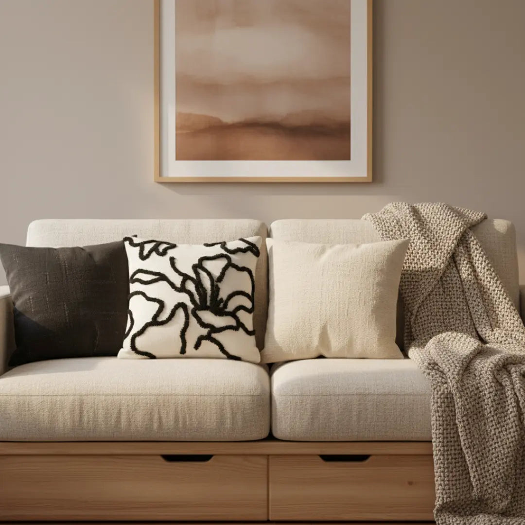 A&L °04 Textured Scatter Cushion – Abstract Linework Design