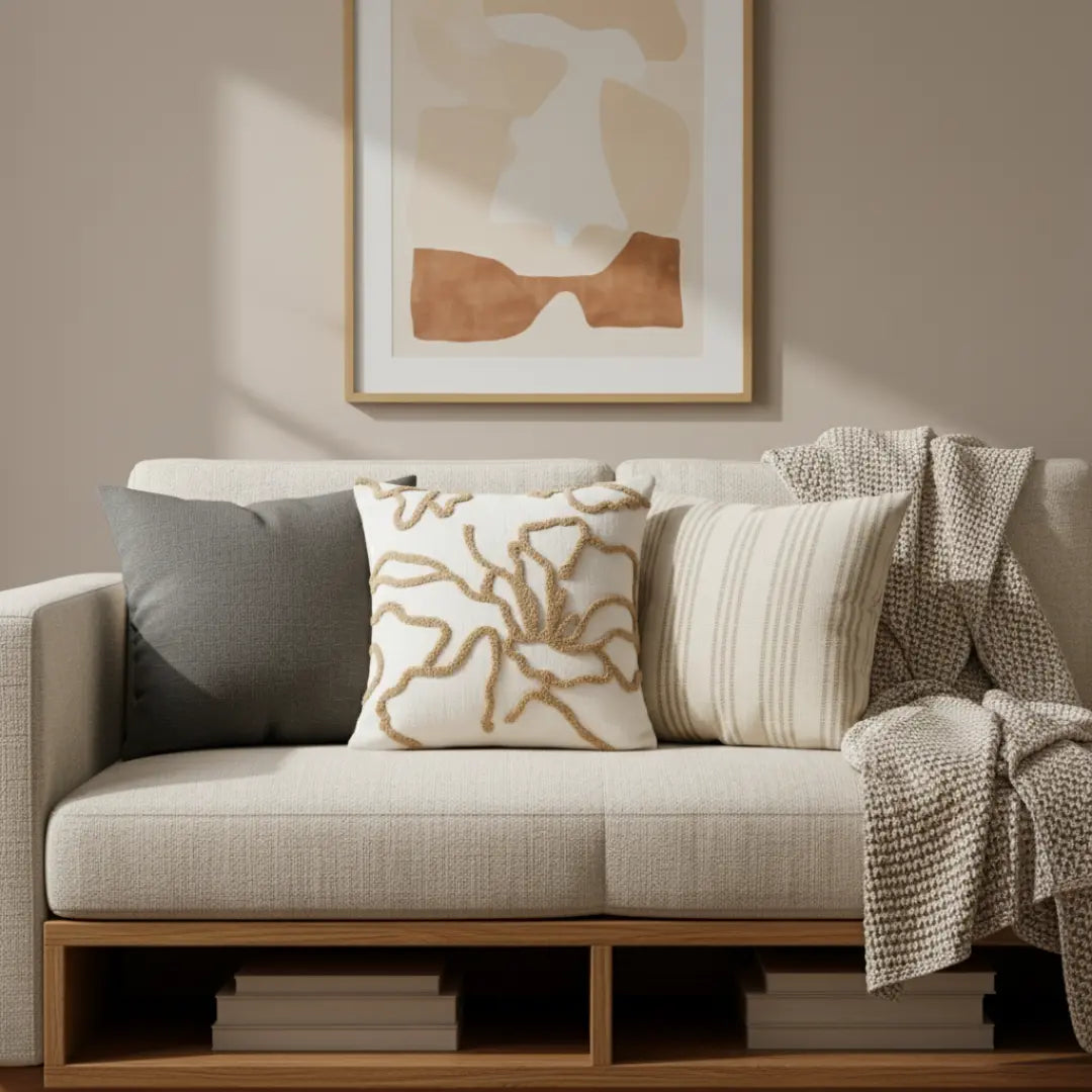 A&L °04 Textured Scatter Cushion – Abstract Linework Design