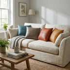 A&L °118 Faux Leather Cushion Cover - Modern Seamed Sofa Cushion