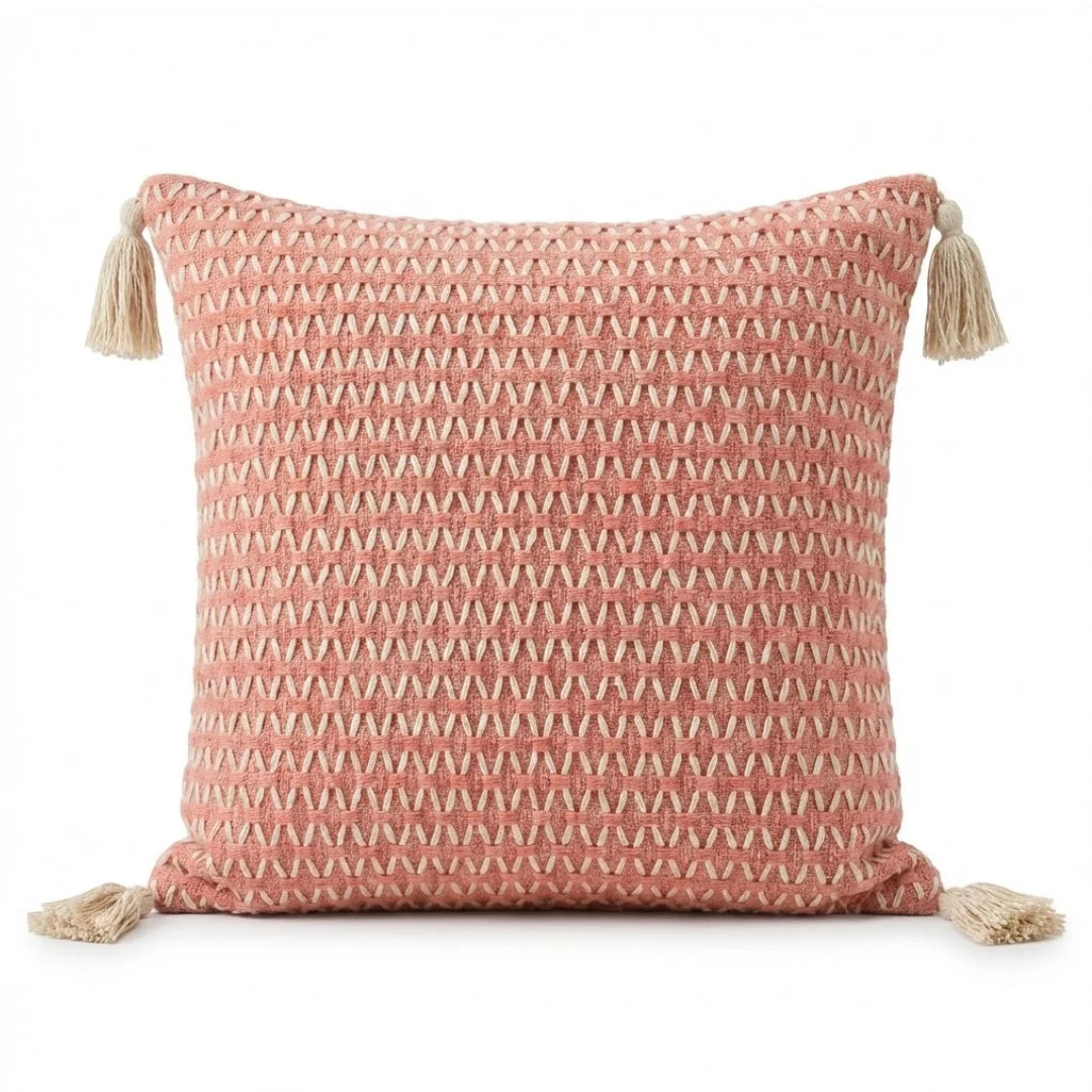 A&L °126 Woven Plaid Cushion Cover – Boho Tasseled Sofa Cushion