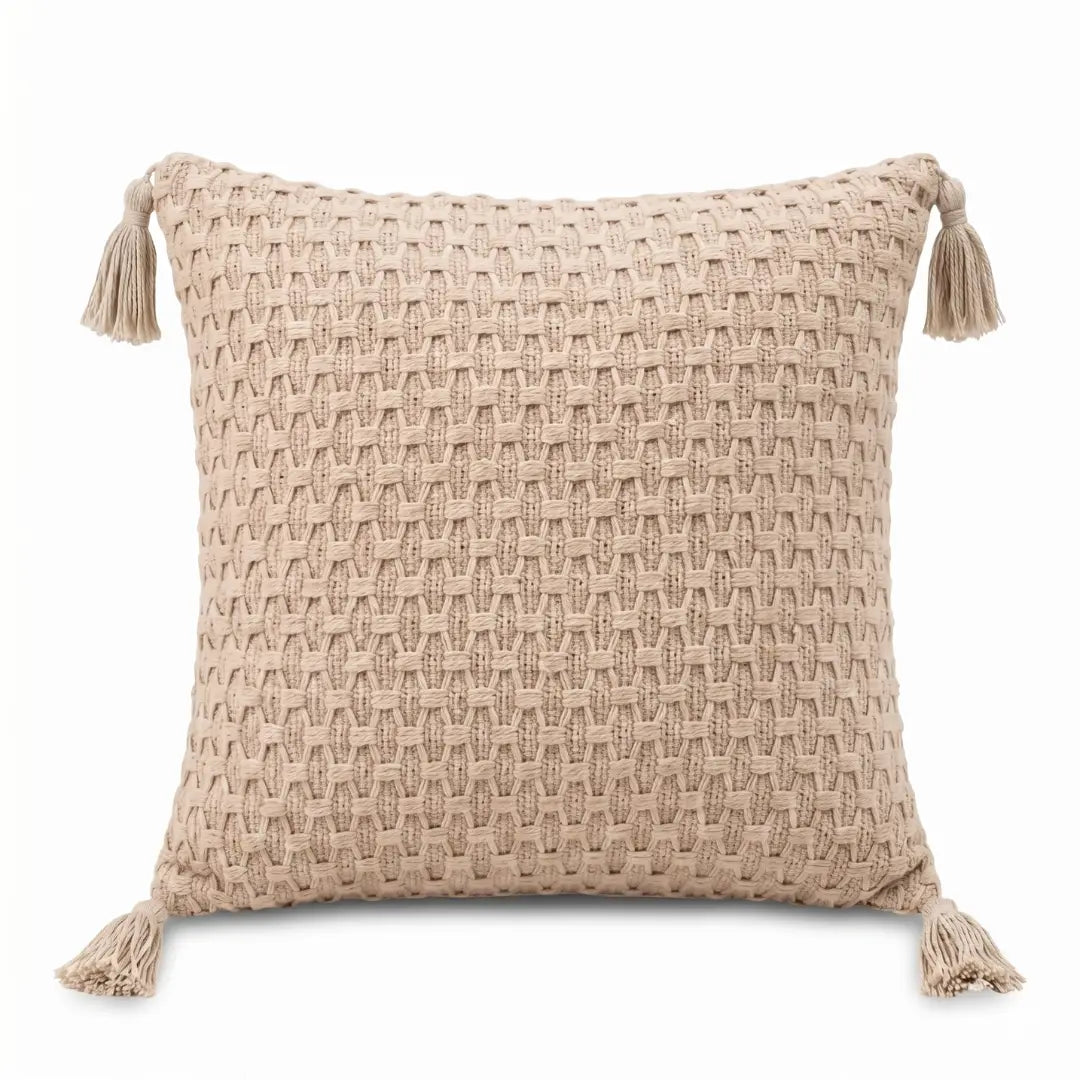 A&L °126 Woven Plaid Cushion Cover – Boho Tasseled Sofa Cushion