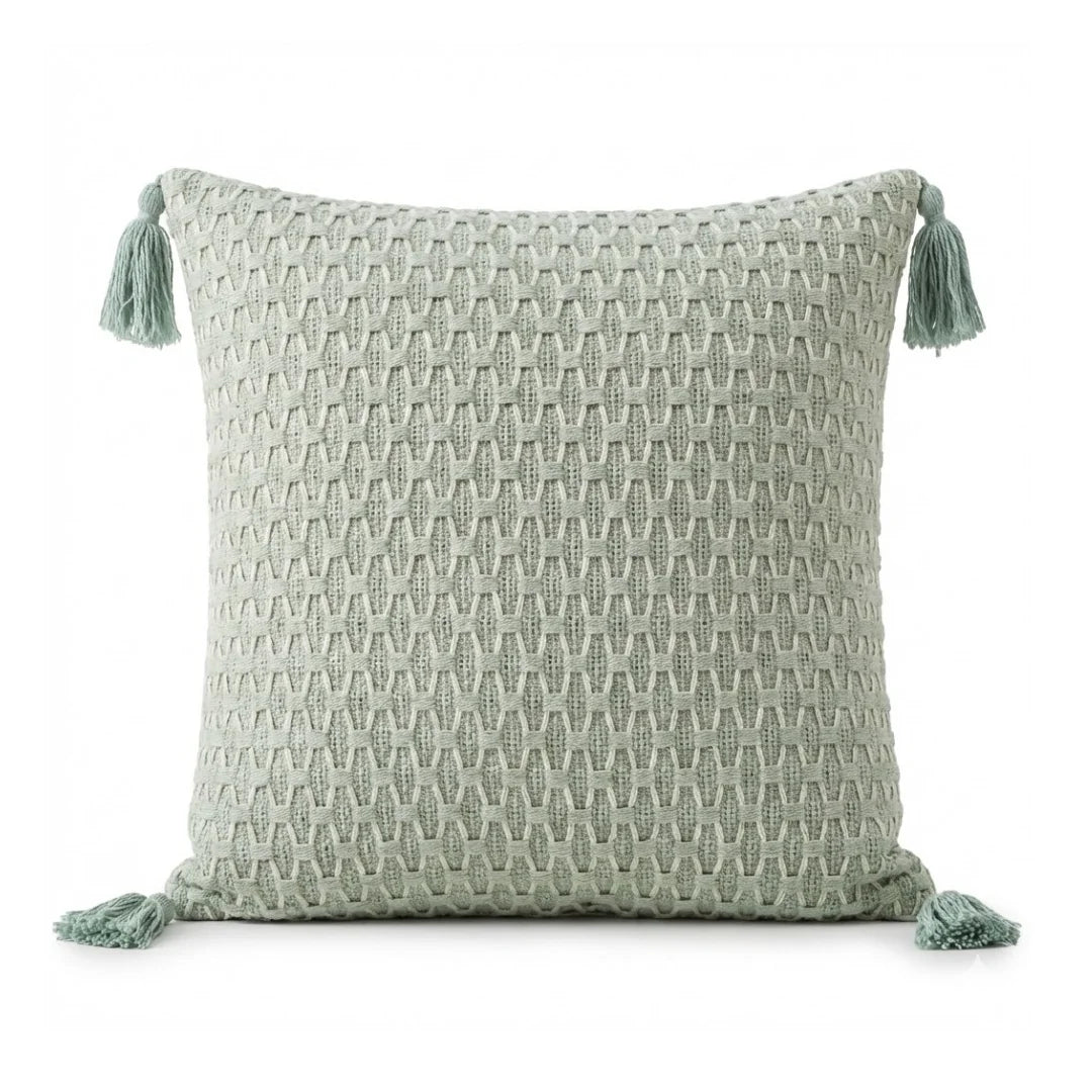 A&L °126 Woven Plaid Cushion Cover – Boho Tasseled Sofa Cushion