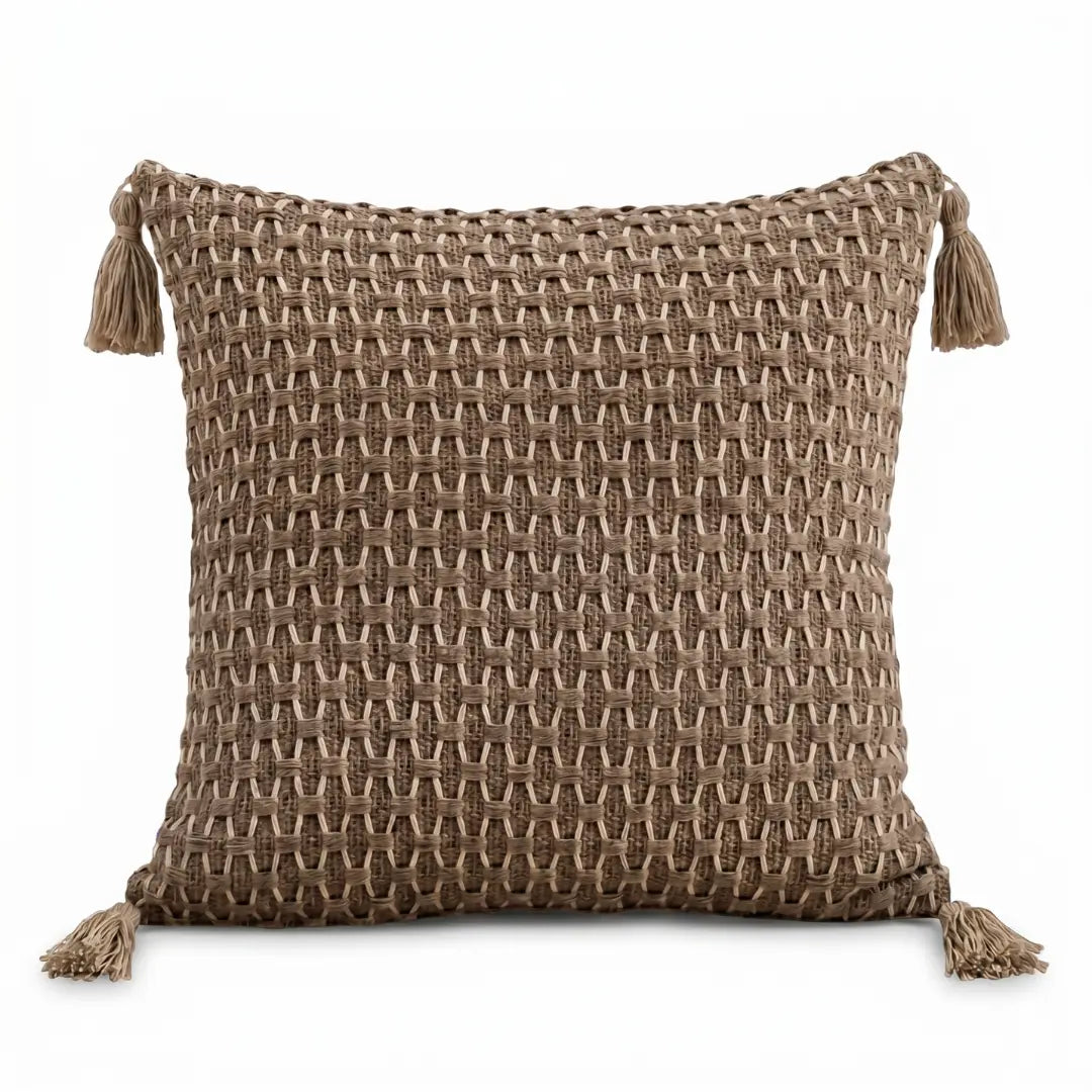 A&L °126 Woven Plaid Cushion Cover – Boho Tasseled Sofa Cushion