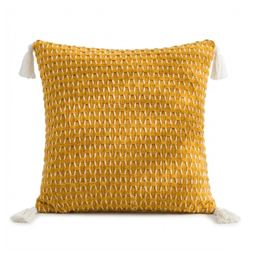 A&L °126 Woven Plaid Cushion Cover – Boho Tasseled Sofa Cushion