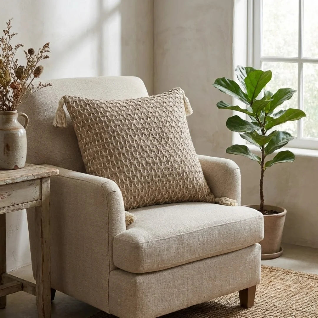 A&L °126 Woven Plaid Cushion Cover – Boho Tasseled Sofa Cushion