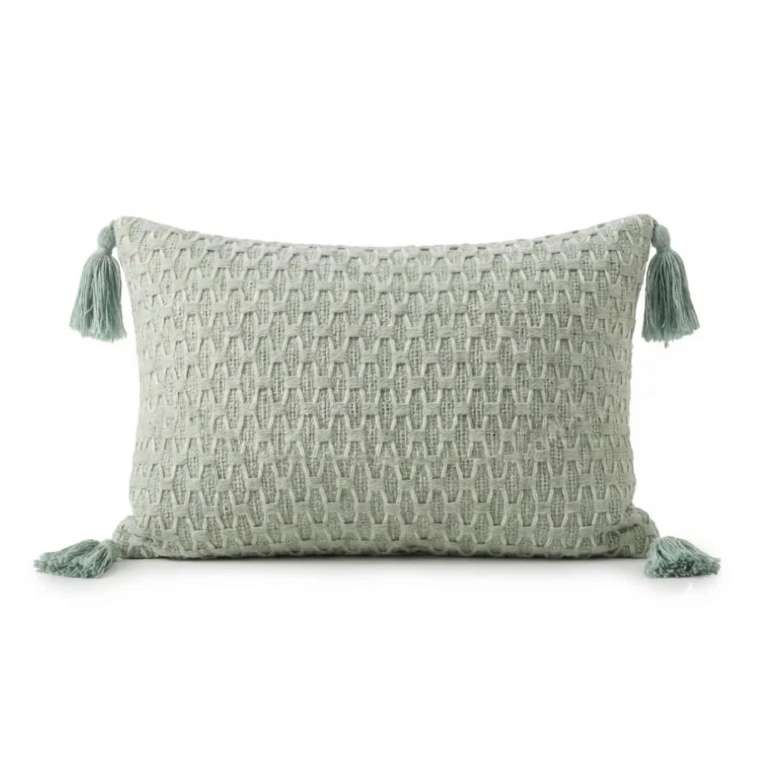 A&L °127 Sage Green Lumbar cushion cover - Woven Boho Tassels