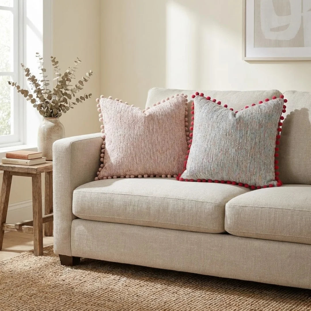 A&L °128 Textured Pom Pom Cushion Cover - Boho Sofa Scatter