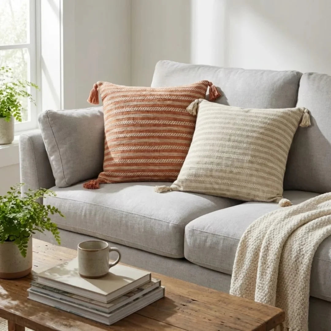 A&L °129 Stripe Cushion Cover - Textured Tassels for Sofa