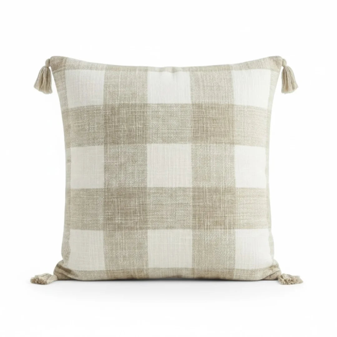 A&L °131 Gingham Plaid cushion cover - Tasselled Sofa Scatter Cushion