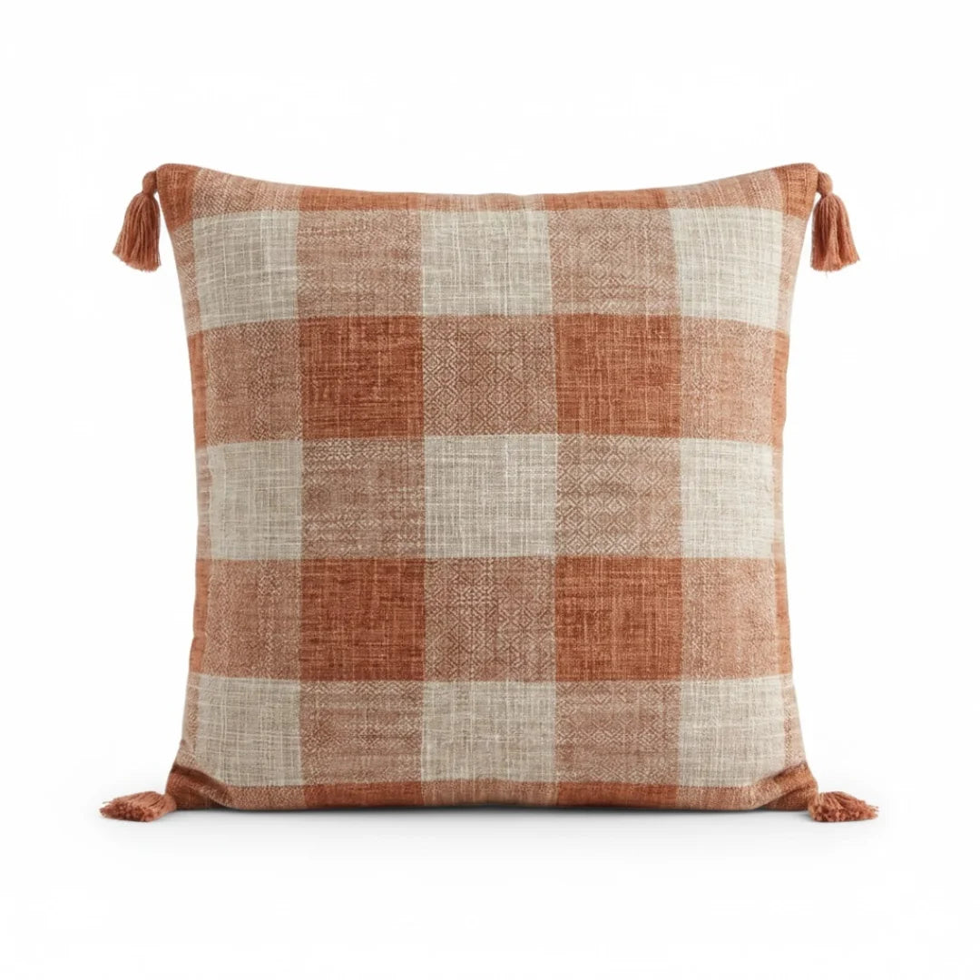 A&L °131 Gingham Plaid cushion cover - Tasselled Sofa Scatter Cushion