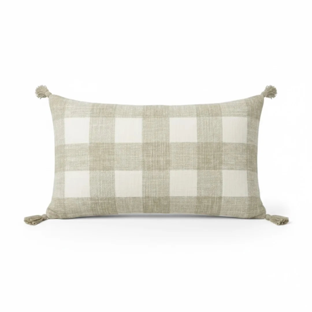 A&L °133 Plaid Lumbar Cushion Cover - Woven Boho Tassels