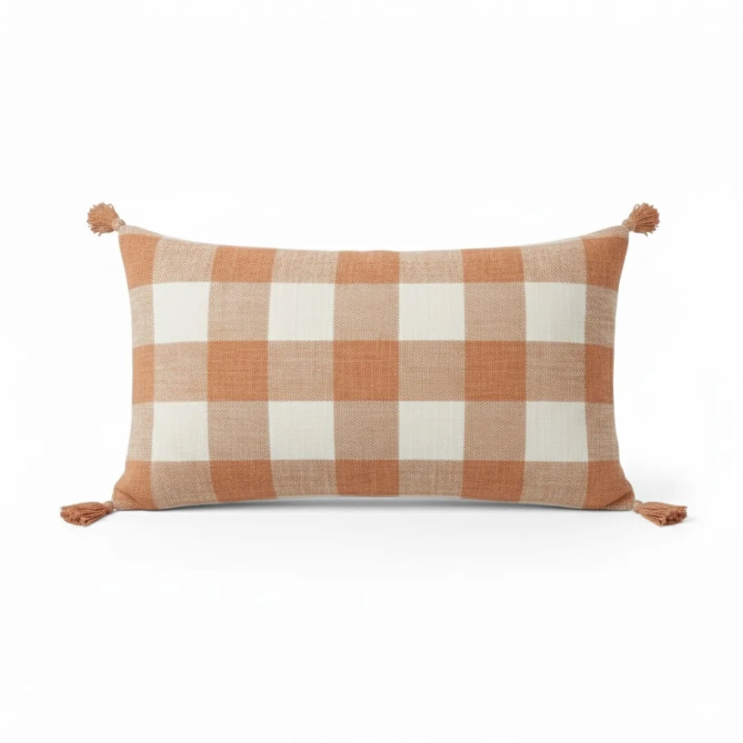 A&L °133 Plaid Lumbar Cushion Cover - Woven Boho Tassels
