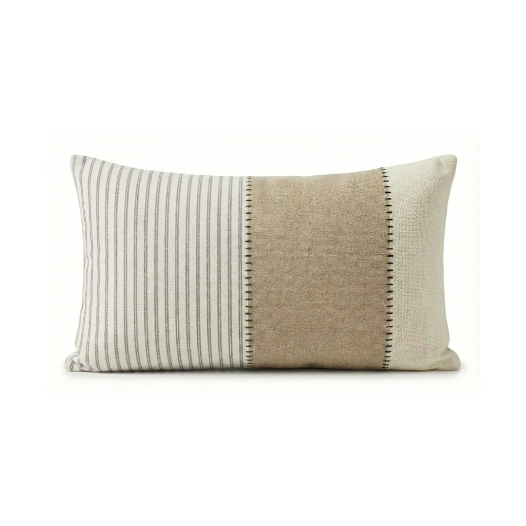 A&L °136 Textured Lumbar Cushion Cover - Boho Patchwork Stripe Design