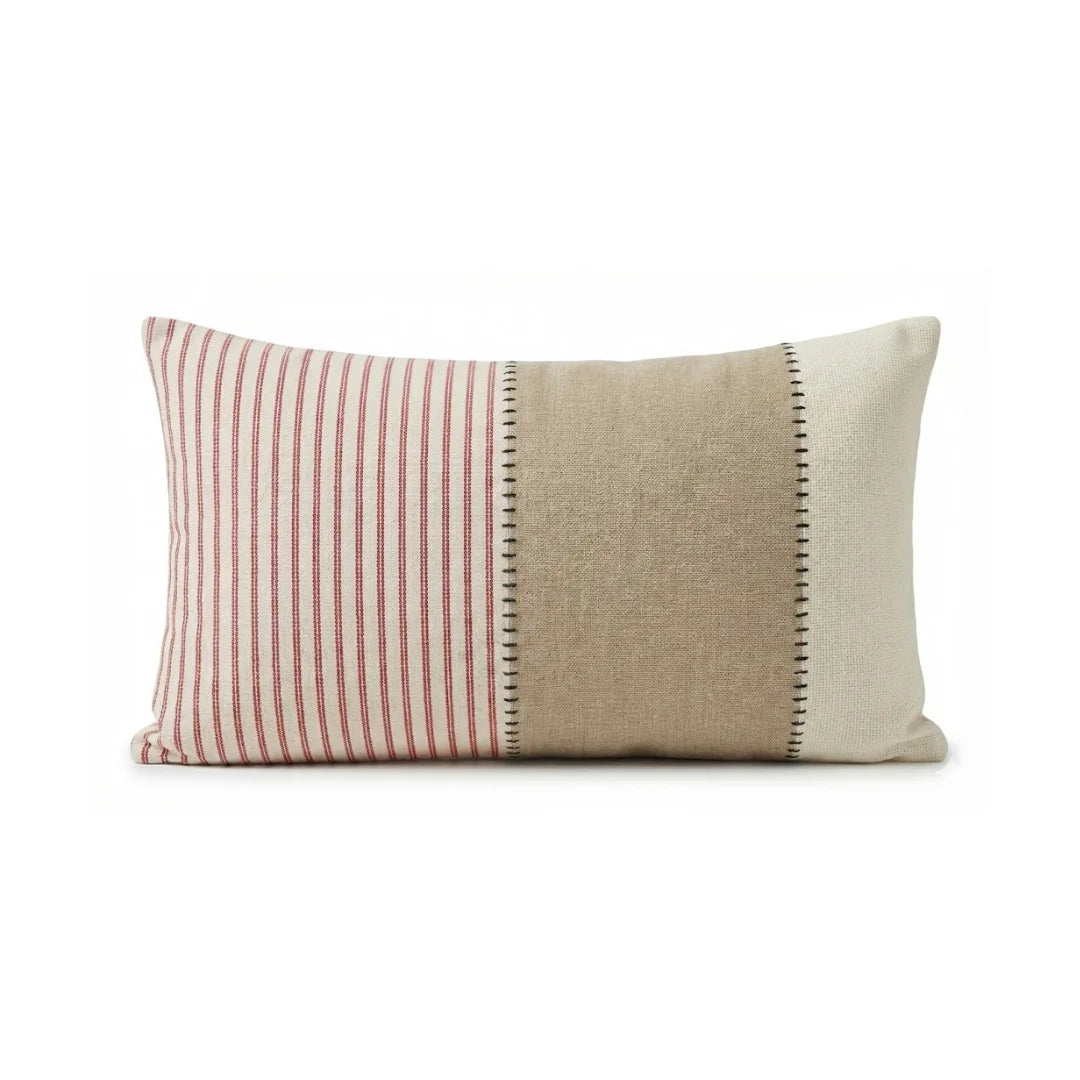A&L °136 Textured Lumbar Cushion Cover - Boho Patchwork Stripe Design