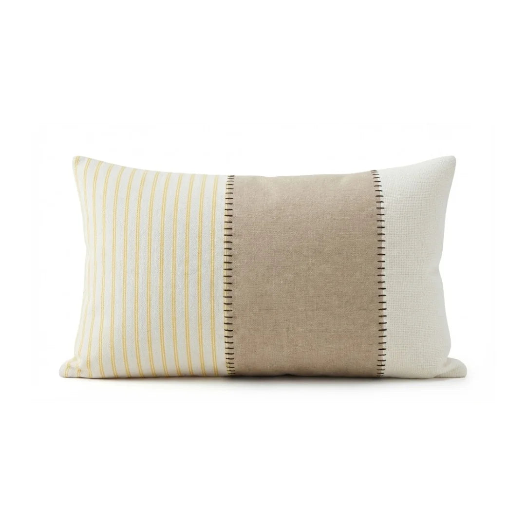 A&L °136 Textured Lumbar Cushion Cover - Boho Patchwork Stripe Design