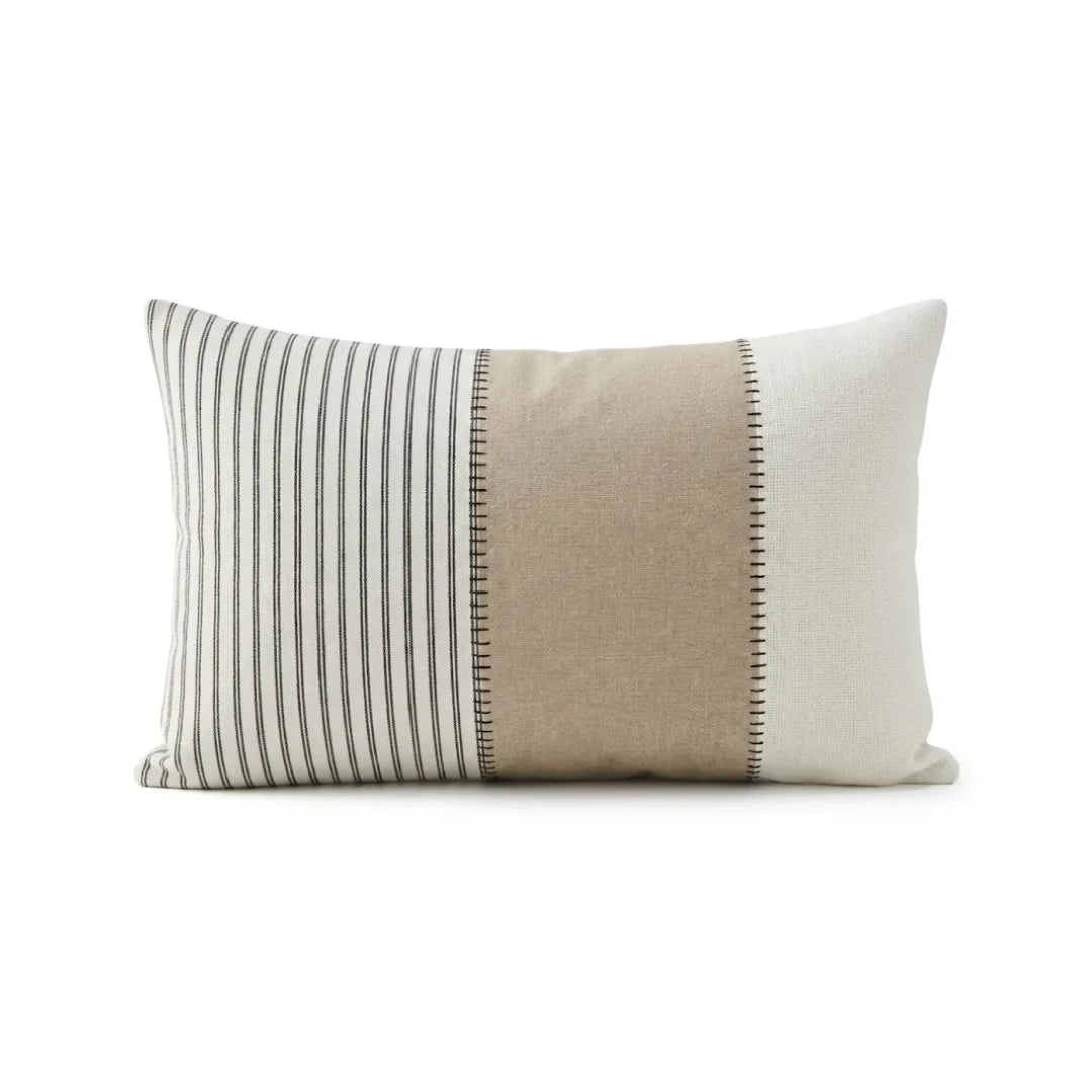 A&L °136 Textured Lumbar Cushion Cover - Boho Patchwork Stripe Design