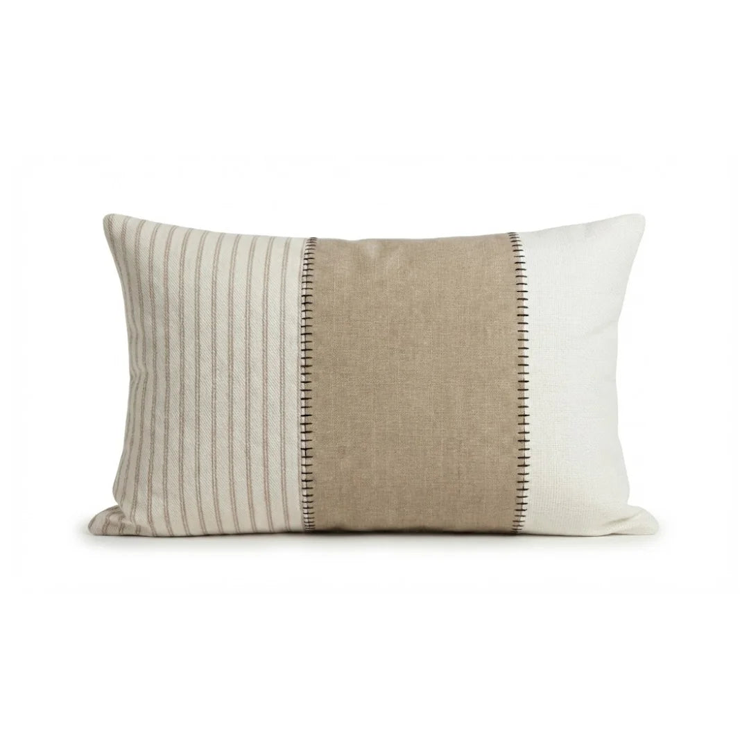 A&L °136 Textured Lumbar Cushion Cover - Boho Patchwork Stripe Design