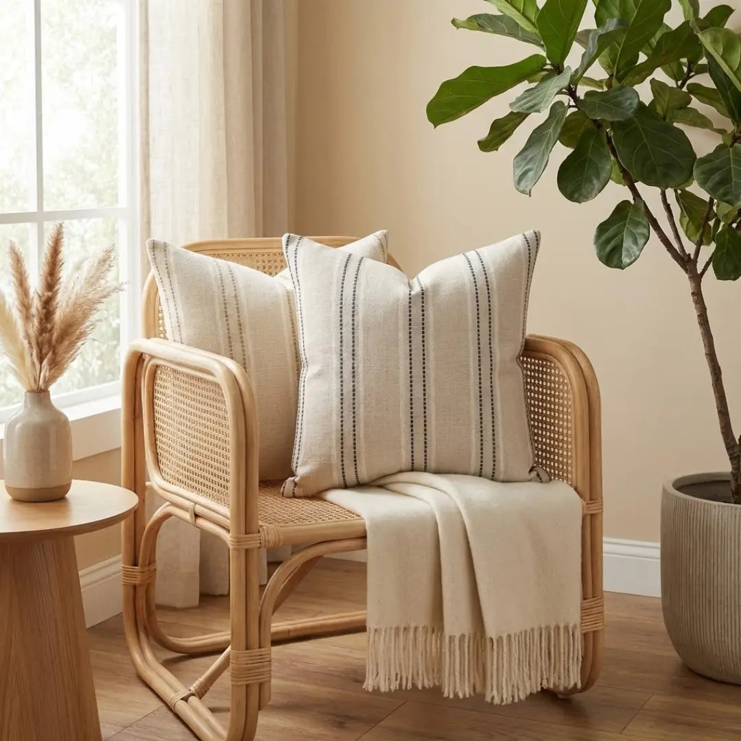 A&L °138 Woven Stripe Cushion Cover - Textured Boho Style