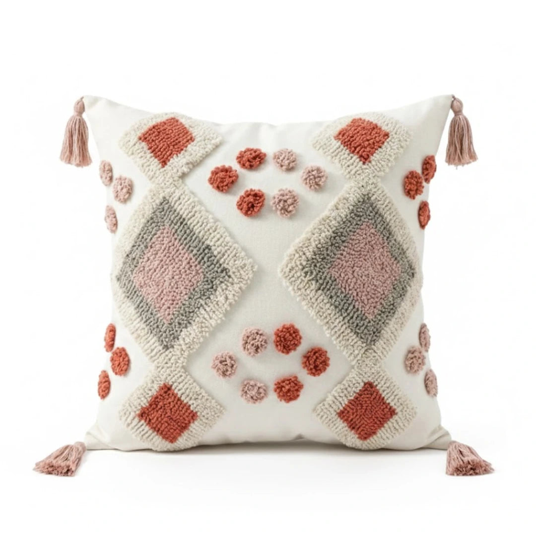 A&L °144 Tufted Boho Cushion Cover - Geometric Throw Cushion for Sofa