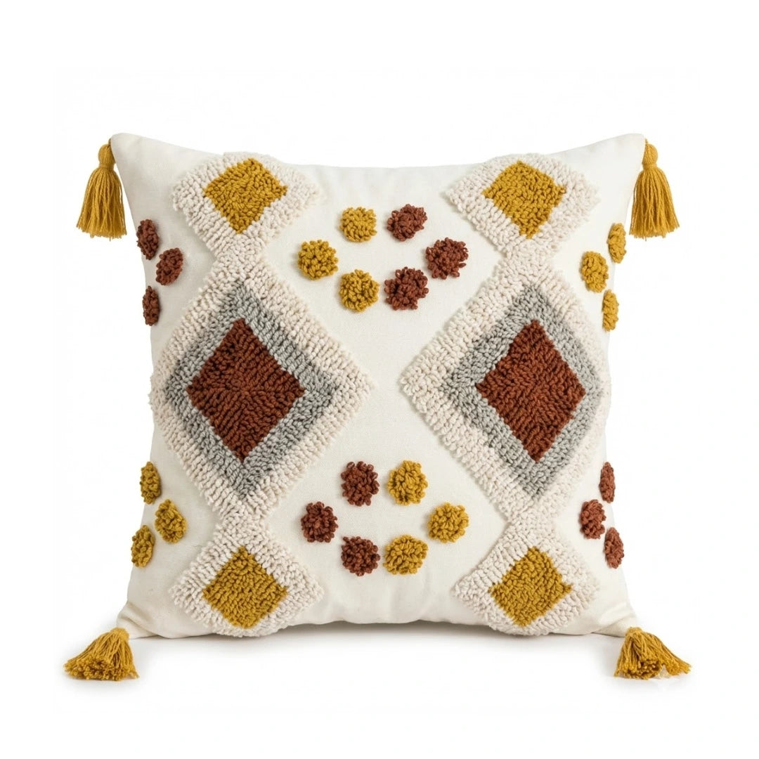 A&L °144 Tufted Boho Cushion Cover - Geometric Throw Cushion for Sofa