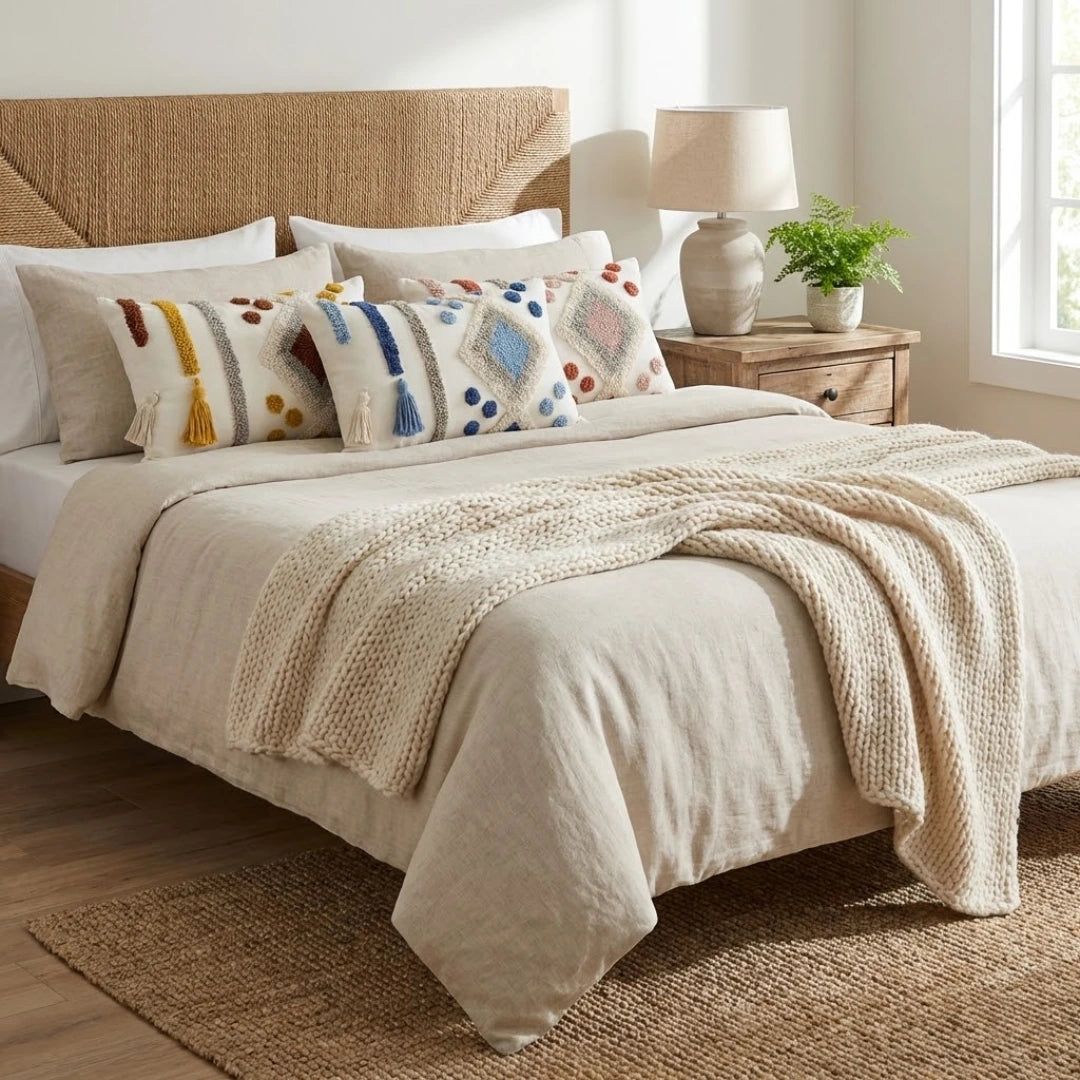 A&L °145 Boho Lumbar Cushion Cover - Tufted Geometric Style