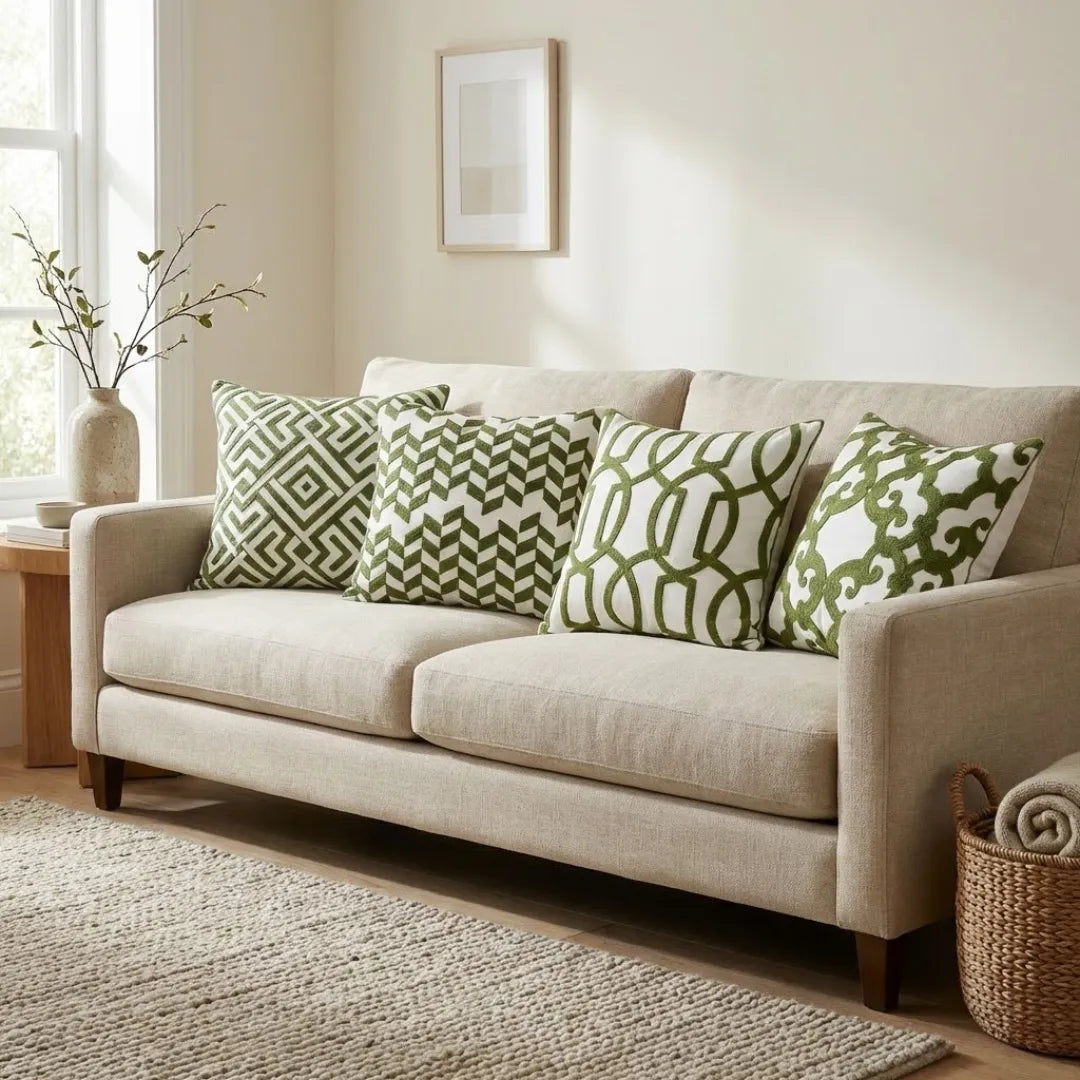 A&L °148 Green Embroidered Cushion Cover - For Sofa Character