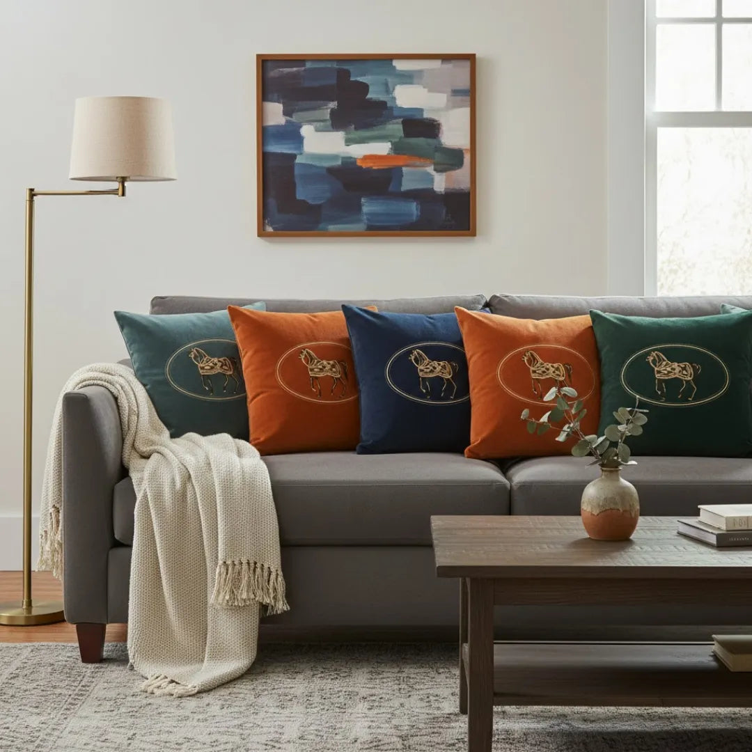 A&L °157 Embroidered Horse Cushion Cover - Decorative Sofa Cushion