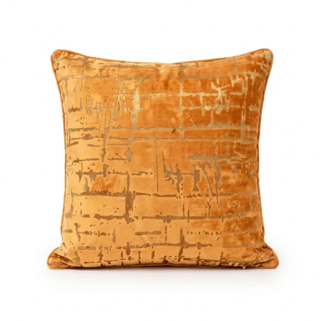 A&L °166 Orange Velvet Cushion Cover - Textured Botanical Sofa Cushion