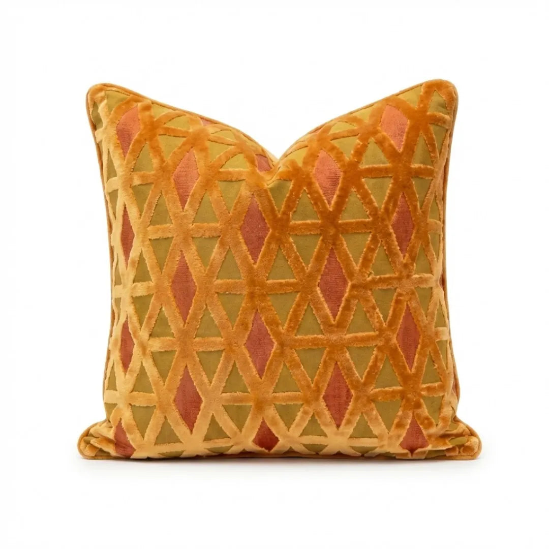 A&L °166 Orange Velvet Cushion Cover - Textured Botanical Sofa Cushion