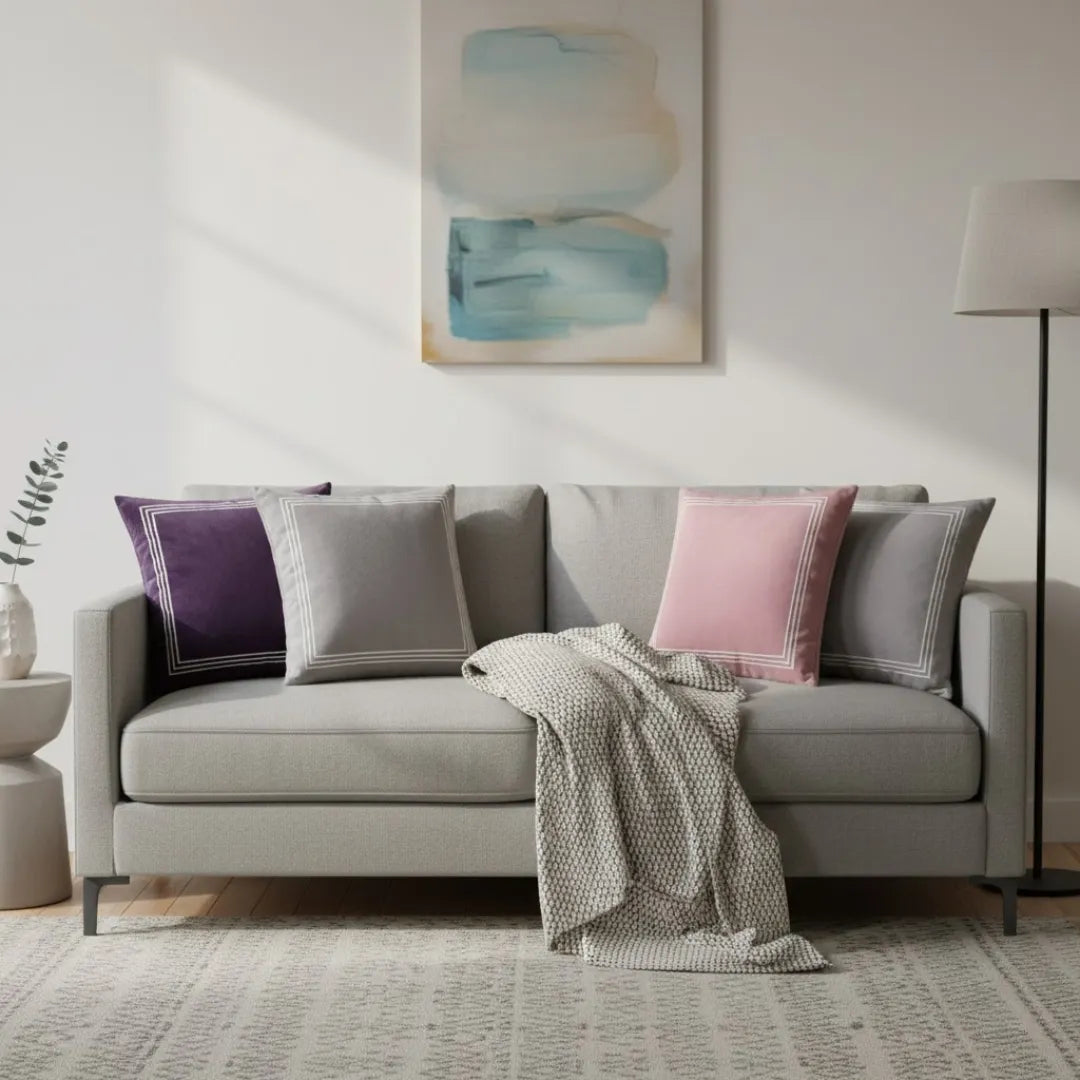 A&L °171 Velvet Cushion Cover - Embroidered Border Scatter Cushion