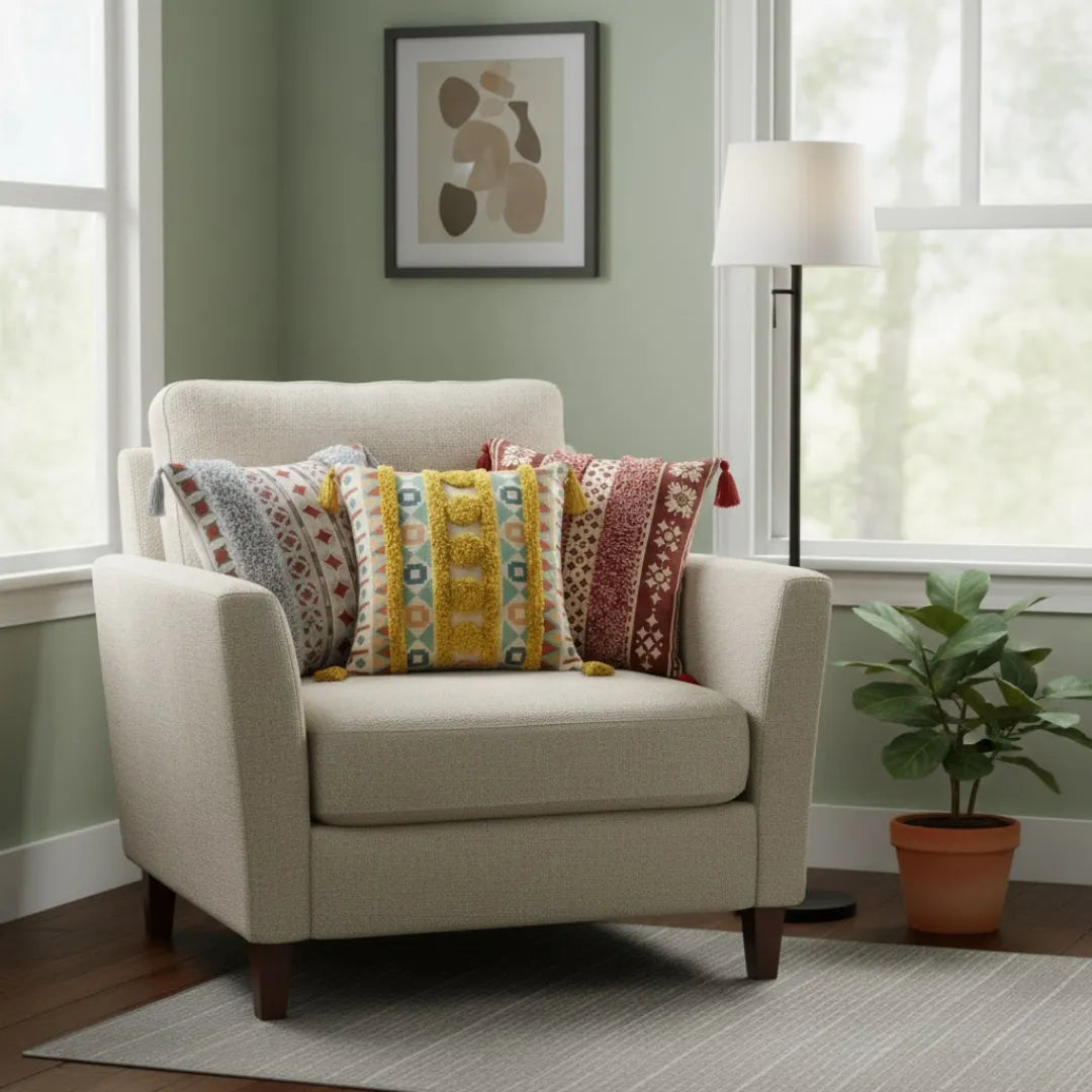 A&L °173 Boho Textured Cushion Cover - Tufted Geometric Design