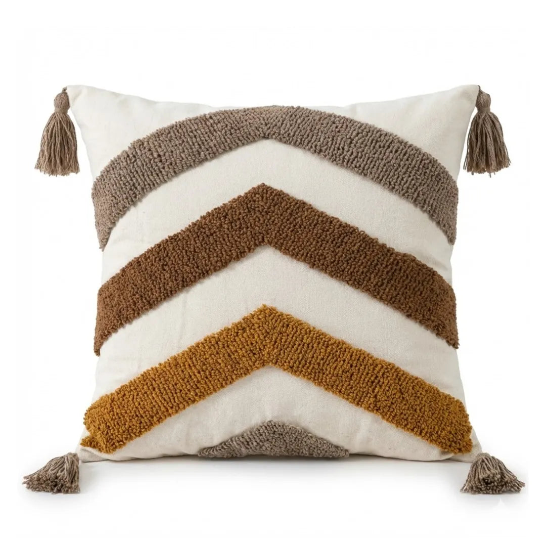 A&L °186 Boho Chevron Cushion Cover – Tufted Sofa Cushion with Tassels
