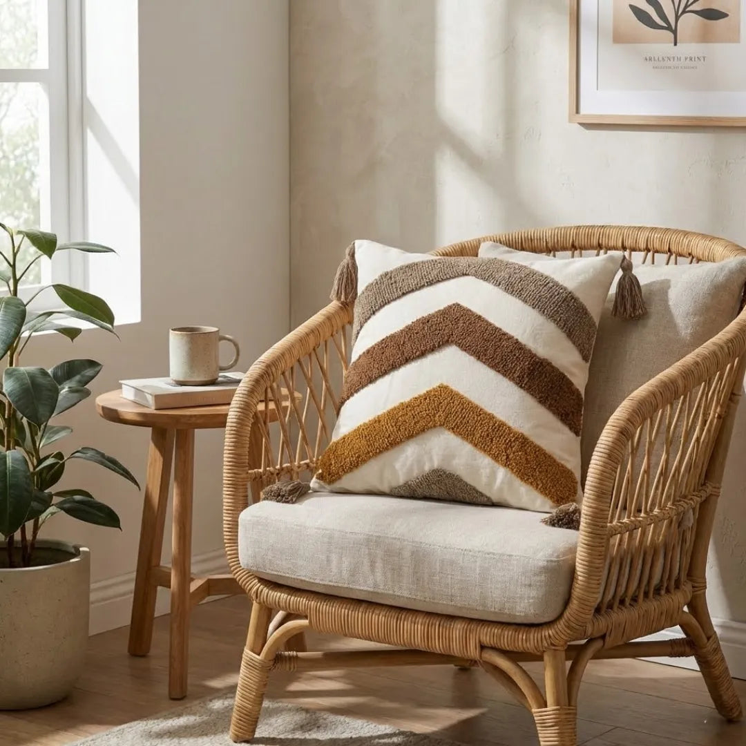 A&L °186 Boho Chevron Cushion Cover – Tufted Sofa Cushion with Tassels