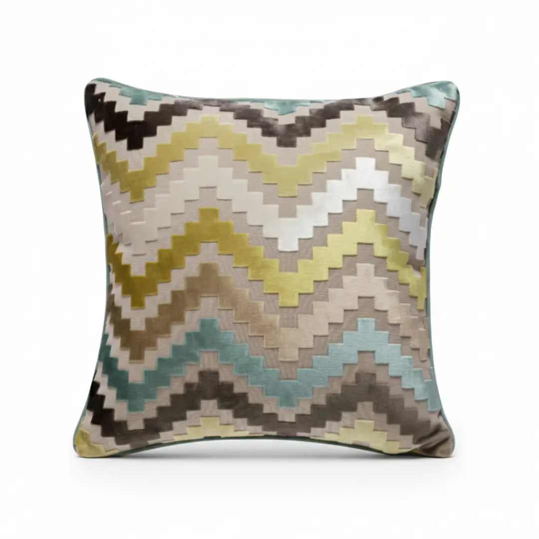 A&L °43 Velvet Cushion Cover – Zigzag Decorative Throw Pillow for Sofa