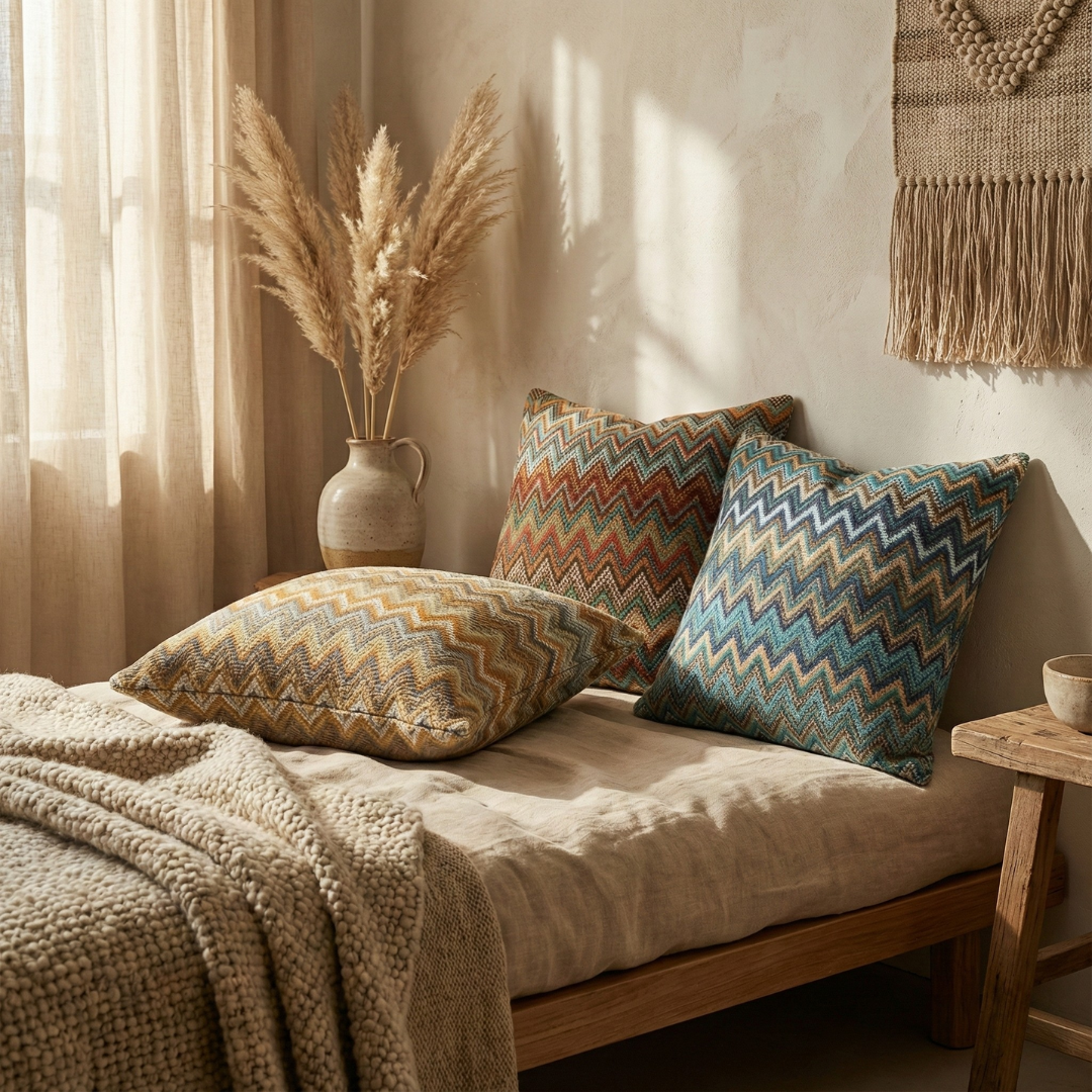 A&L °58 Boho Scatter Cushion Cover - Zigzag Patterned Square Cushions