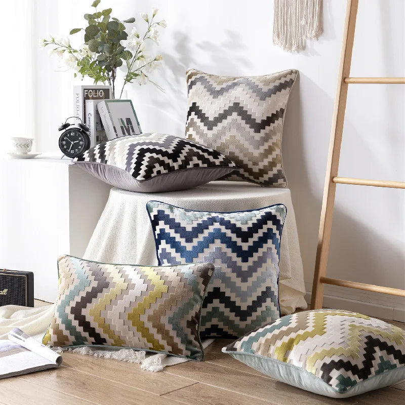 A&L °43 Velvet Cushion Cover – Zigzag Decorative Throw Pillow for Sofa