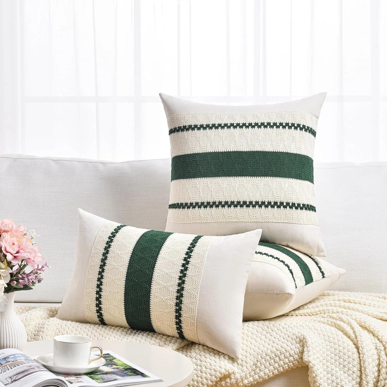 A&L °42 Woven Stripe Cushion Cover – Decorative Sofa Scatter Pillow