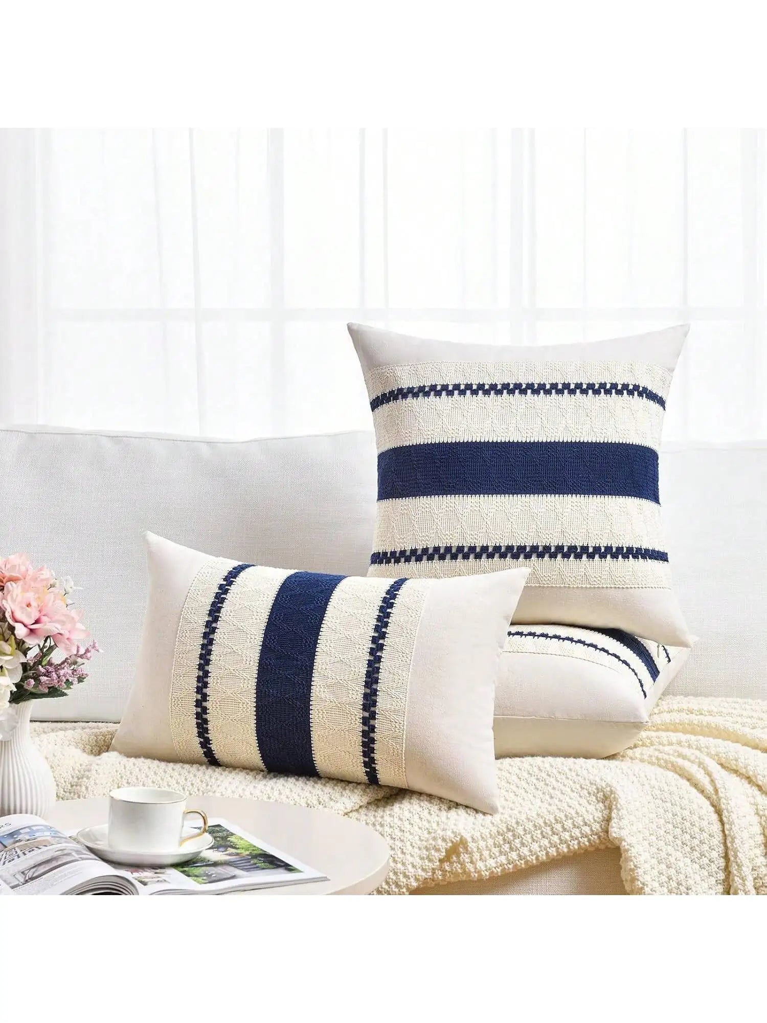 A&L °42 Woven Stripe Cushion Cover – Decorative Sofa Scatter Pillow