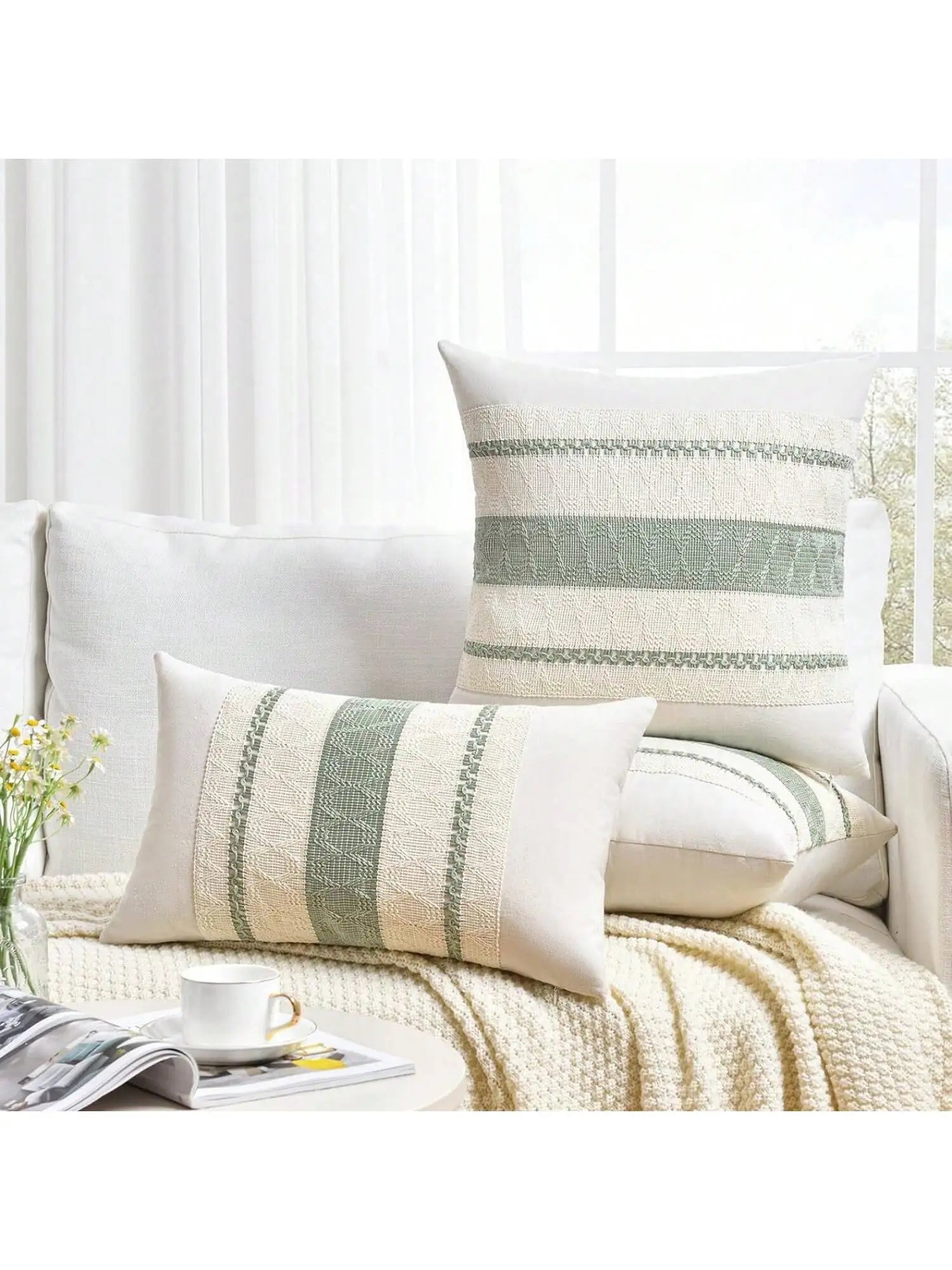 A&L °42 Woven Stripe Cushion Cover – Decorative Sofa Scatter Pillow