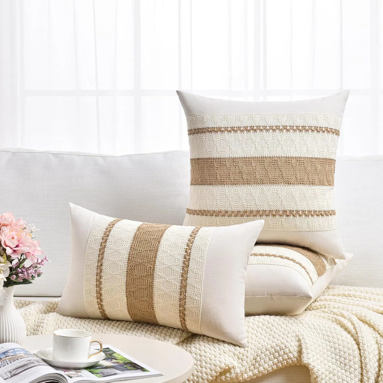 A&L °42 Woven Stripe Cushion Cover – Decorative Sofa Scatter Pillow